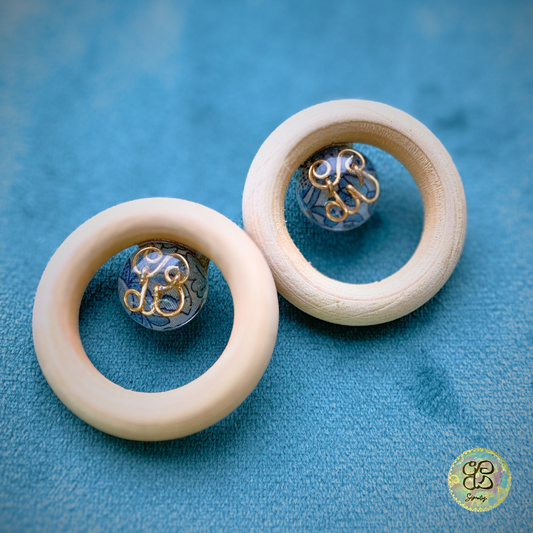 WOOD & FABLIC blue(イヤリング)